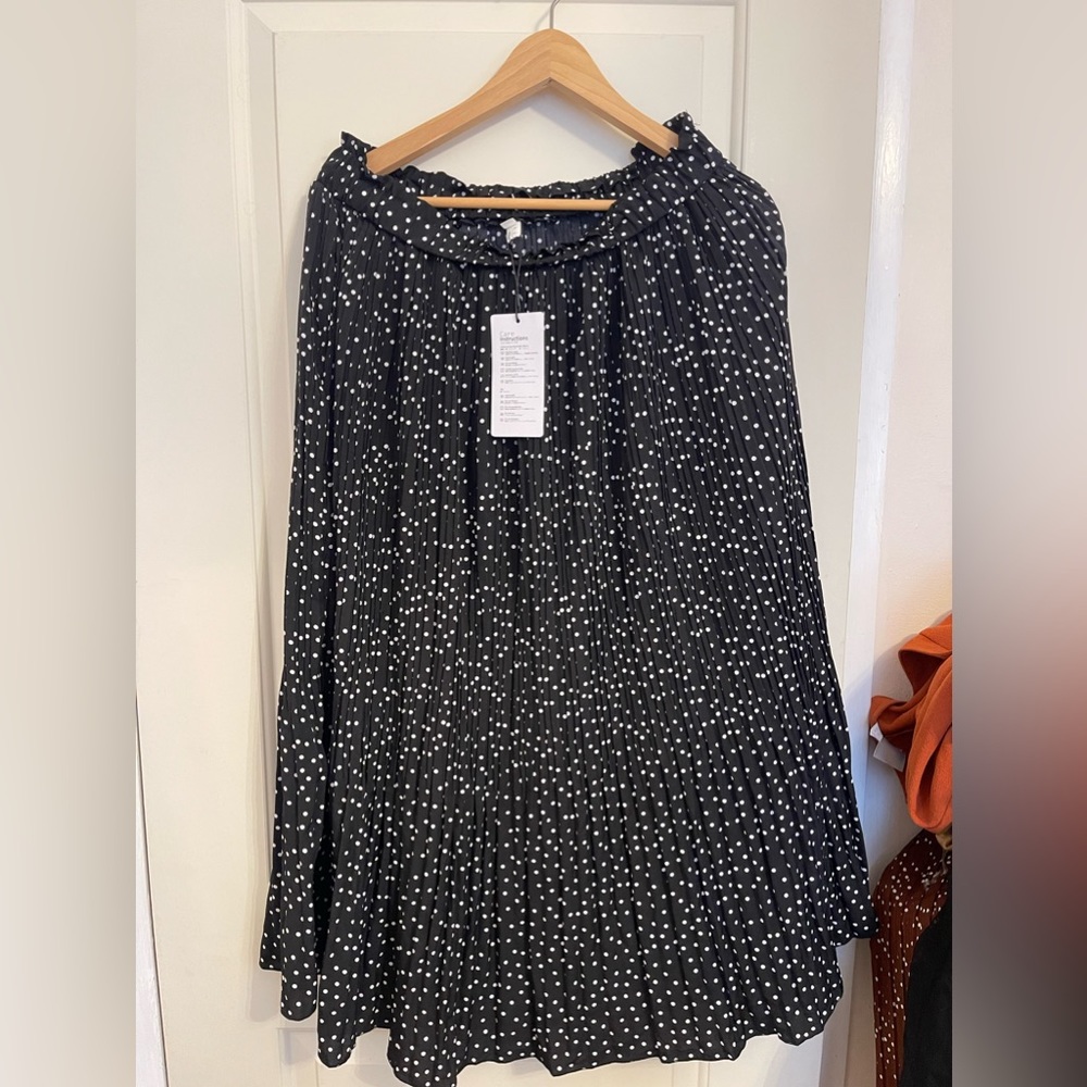 Black Midi Skirt with white polka dots-NWT